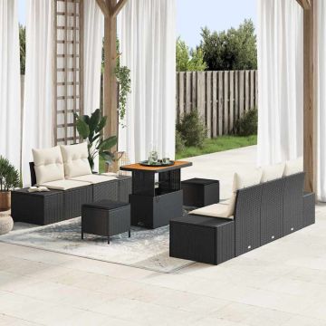 vidaXL Sodo Sofų Rinkinys su pagalve 8 pcs Juoda Poli ratanas