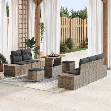 vidaXL Sodo Sofų Rinkinys su pagalve 8 pcs Pilka Poli ratanas