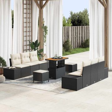 vidaXL Sodo Sofų Rinkinys su pagalve 9 pcs Juoda Poli ratanas