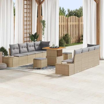vidaXL Sodo Sofų Rinkinys su pagalve 11 pcs Smėlio Poli ratanas