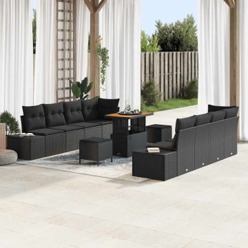 vidaXL Sodo Sofų Rinkinys su pagalve 11 pcs Juoda Poli ratanas