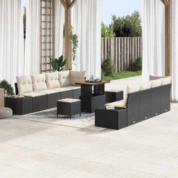 vidaXL Sodo Sofų Rinkinys su pagalve 11 pcs Juoda Poli ratanas