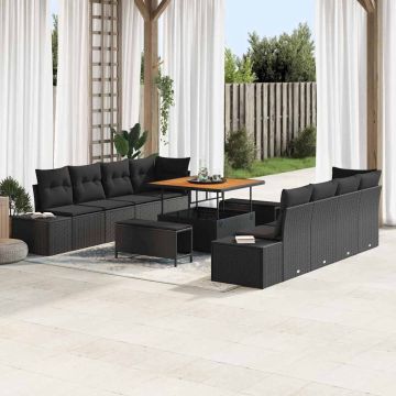 vidaXL Sodo Sofų Rinkinys su pagalve 11 pcs Juoda Poli ratanas
