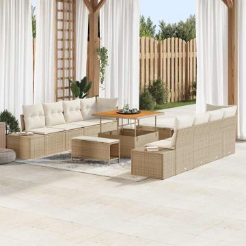 vidaXL Sodo Sofų Rinkinys su pagalve 11 pcs Smėlio Poli ratanas