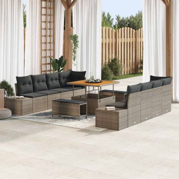 vidaXL Sodo Sofų Rinkinys su pagalve 11 pcs Pilka Poli ratanas