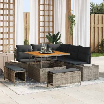 vidaXL Sodo Sofų Rinkinys su pagalve 8 pcs Pilka Poli ratanas