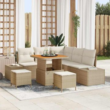 vidaXL Sodo Sofų Rinkinys su pagalve 8 pcs Smėlio Poli ratanas