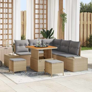 vidaXL Sodo Sofų Rinkinys su pagalve 8 pcs Smėlio Poli ratanas