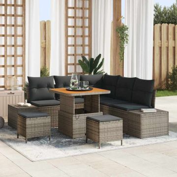 vidaXL Sodo Sofų Rinkinys su pagalve 8 pcs Pilka Poli ratanas