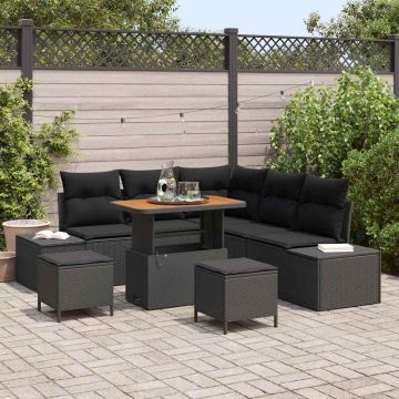 vidaXL Sodo Sofų Rinkinys su pagalve 8 pcs Juoda Poli ratanas