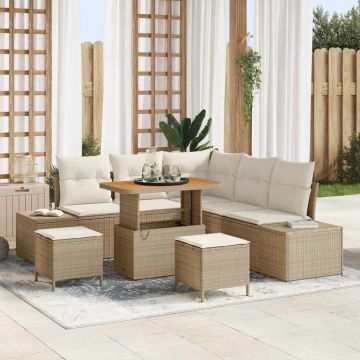 vidaXL Sodo Sofų Rinkinys su pagalve 8 pcs Smėlio Poli ratanas