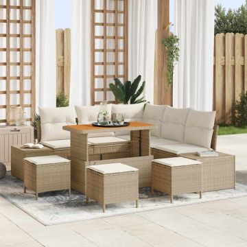 vidaXL Sodo Sofų Rinkinys su pagalve 9 pcs Smėlio Poli ratanas