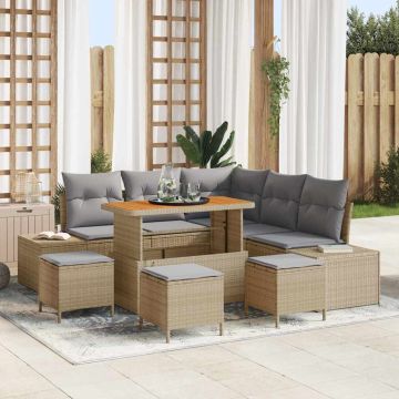 vidaXL Sodo Sofų Rinkinys su pagalve 9 pcs Smėlio Poli ratanas