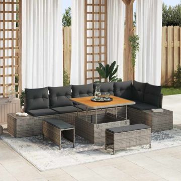 vidaXL Sodo Sofų Rinkinys su pagalve 9 pcs Pilka Poli ratanas