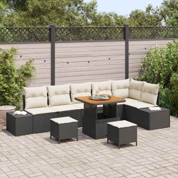 vidaXL Sodo Sofų Rinkinys su pagalve 9 pcs Juoda Poli ratanas