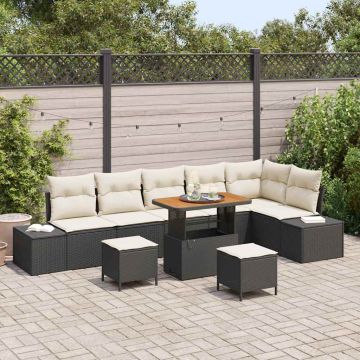 vidaXL Sodo Sofų Rinkinys su pagalve 9 pcs Juoda Poli ratanas