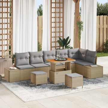 vidaXL Sodo Sofų Rinkinys su pagalve 9 pcs Smėlio Poli ratanas