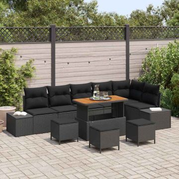 vidaXL Sodo Sofų Rinkinys su pagalve 10 pcs Juoda Poli ratanas