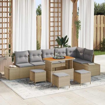 vidaXL Sodo Sofų Rinkinys su pagalve 10 pcs Smėlio Poli ratanas