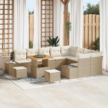 vidaXL Sodo Sofų Rinkinys su pagalve 12 pcs Smėlio Poli ratanas