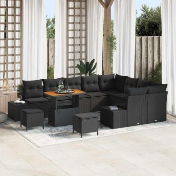 vidaXL Sodo Sofų Rinkinys su pagalve 12 pcs Juoda Poli ratanas