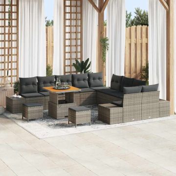 vidaXL Sodo Sofų Rinkinys su pagalve 13 pcs Pilka Poli ratanas