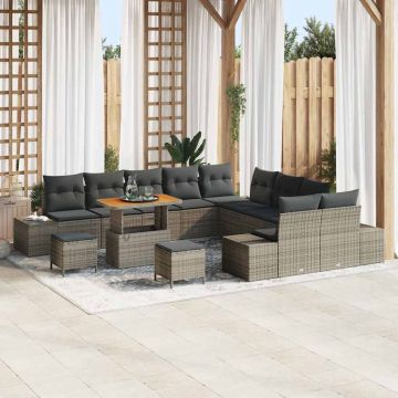 vidaXL Sodo Sofų Rinkinys su pagalve 13 pcs Pilka Poli ratanas