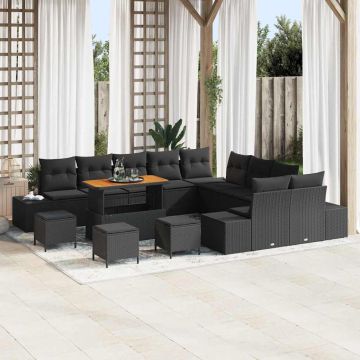 vidaXL Sodo Sofų Rinkinys su pagalve 14 pcs Juoda Poli ratanas