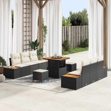vidaXL Sodo Sofų Rinkinys su pagalve 9 pcs Juoda Poli ratanas