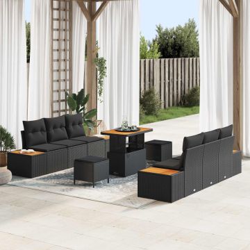 vidaXL Sodo Sofų Rinkinys su pagalve 9 pcs Juoda Poli ratanas