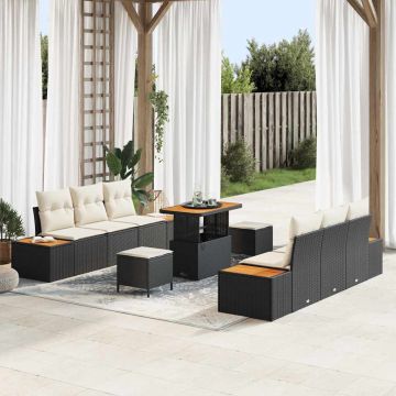 vidaXL Sodo Sofų Rinkinys su pagalve 9 pcs Juoda Poli ratanas