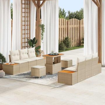 vidaXL Sodo Sofų Rinkinys su pagalve 9 pcs Smėlio Poli ratanas