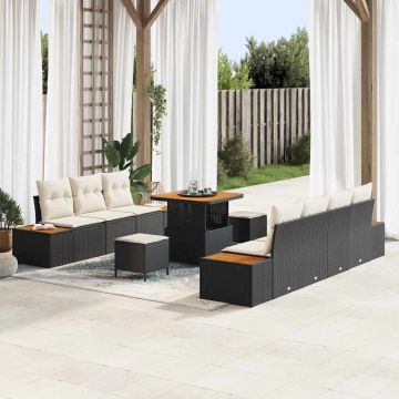 vidaXL Sodo Sofų Rinkinys su pagalve 10 pcs Juoda Poli ratanas