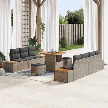 vidaXL Sodo Sofų Rinkinys su pagalve 10 pcs Pilka Poli ratanas