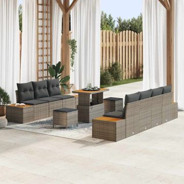 vidaXL Sodo Sofų Rinkinys su pagalve 10 pcs Pilka Poli ratanas