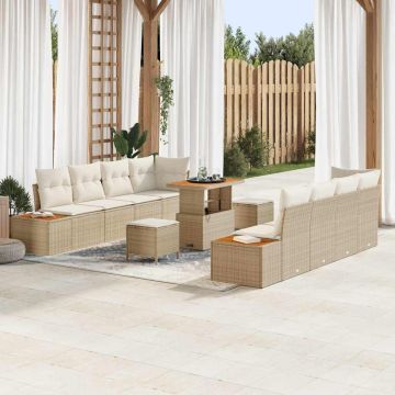 vidaXL Sodo Sofų Rinkinys su pagalve 11 pcs Smėlio Poli ratanas