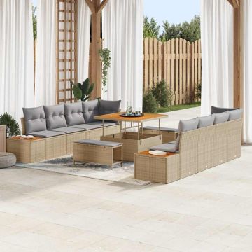 vidaXL Sodo Sofų Rinkinys su pagalve 11 pcs Smėlio Poli ratanas