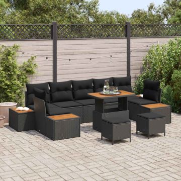 vidaXL Sodo Sofų Rinkinys su pagalve 10 pcs Juoda Poli ratanas