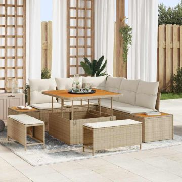 vidaXL Sodo Sofų Rinkinys su pagalve 8 pcs Smėlio Poli ratanas