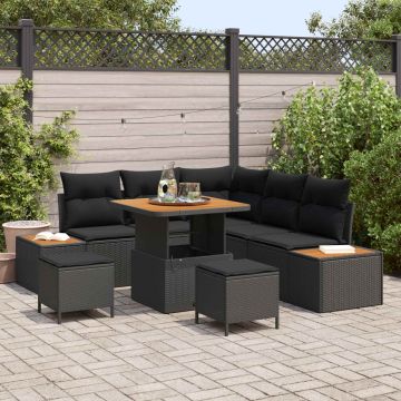 vidaXL Sodo Sofų Rinkinys su pagalve 8 pcs Juoda Poli ratanas