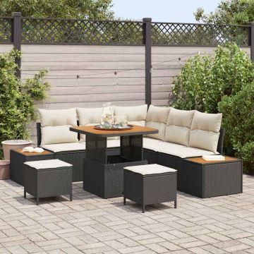 vidaXL Sodo Sofų Rinkinys su pagalve 8 pcs Juoda Poli ratanas