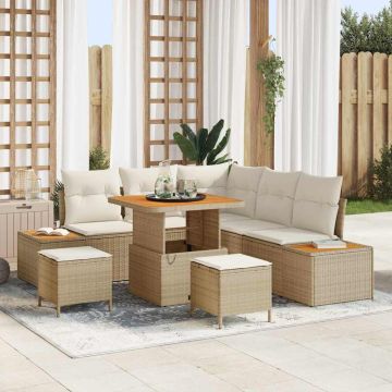 vidaXL Sodo Sofų Rinkinys su pagalve 8 pcs Smėlio Poli ratanas