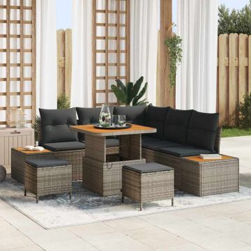 vidaXL Sodo Sofų Rinkinys su pagalve 8 pcs Pilka Poli ratanas