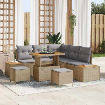 vidaXL Sodo Sofų Rinkinys su pagalve 8 pcs Smėlio Poli ratanas