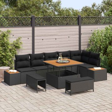 vidaXL Sodo Sofų Rinkinys su pagalve 9 pcs Juoda Poli ratanas