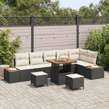 vidaXL Sodo Sofų Rinkinys su pagalve 9 pcs Juoda Poli ratanas