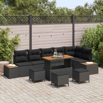 vidaXL Sodo Sofų Rinkinys su pagalve 10 pcs Juoda Poli ratanas