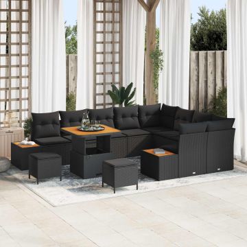 vidaXL Sodo Sofų Rinkinys su pagalve 12 pcs Juoda Poli ratanas