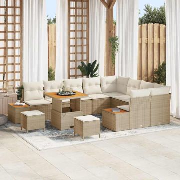 vidaXL Sodo Sofų Rinkinys su pagalve 12 pcs Smėlio Poli ratanas