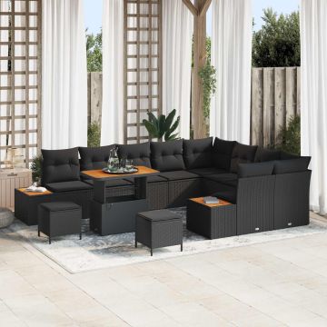 vidaXL Sodo Sofų Rinkinys su pagalve 12 pcs Juoda Poli ratanas